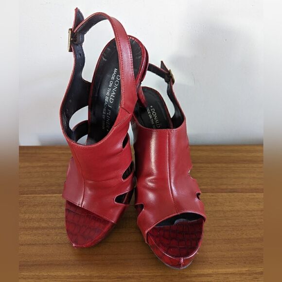 Donald J. Pliner Red Leather Cutout Heels 8 Tomato Girl Whimsigoth Coquette Girl - Picture 9 of 12
